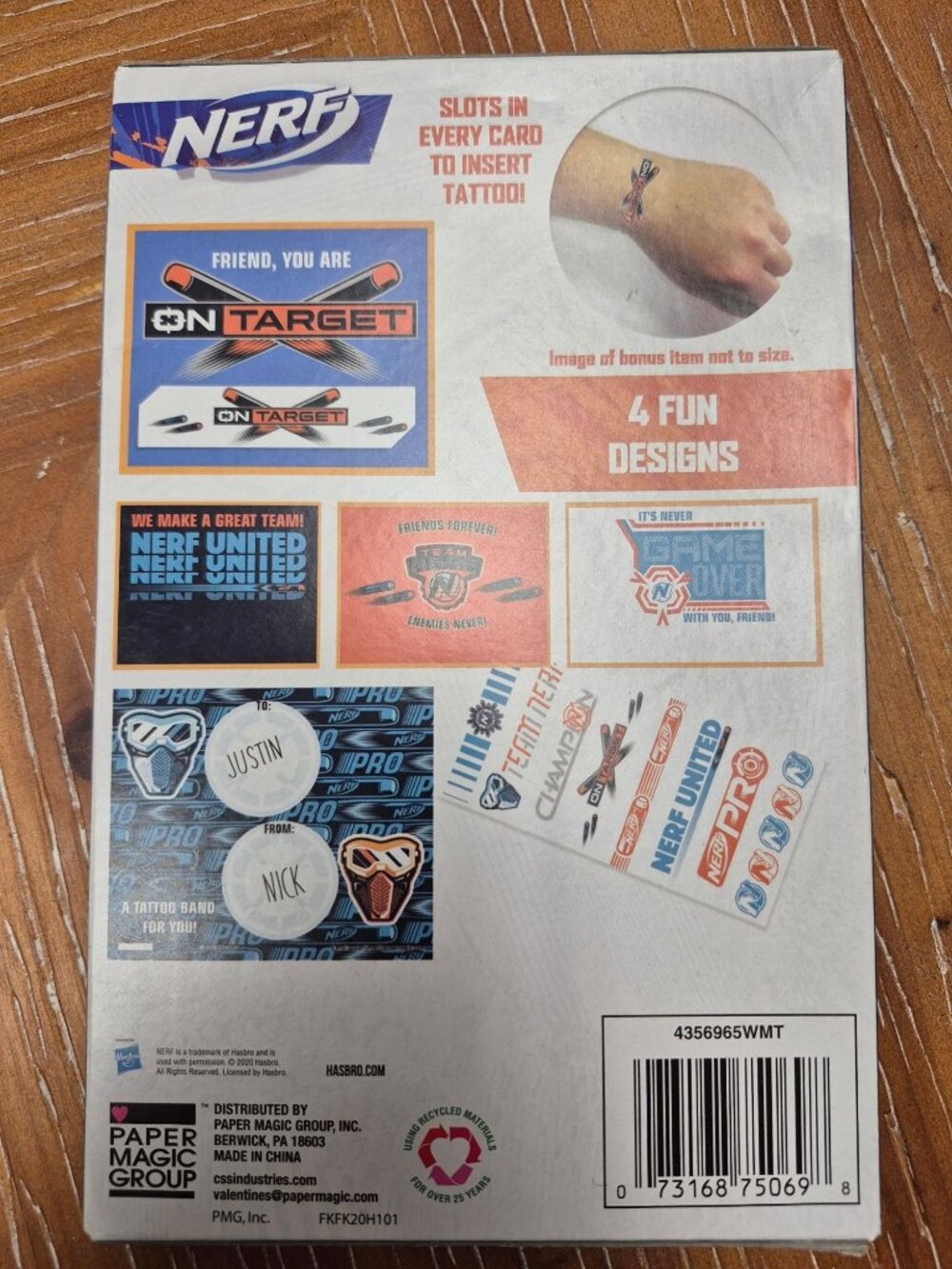 Nerf 16 Valentines With 16 Tattoo Bands For Kids Ages 3+ Featuring 4 Fun Designs - Picture 3 of 3